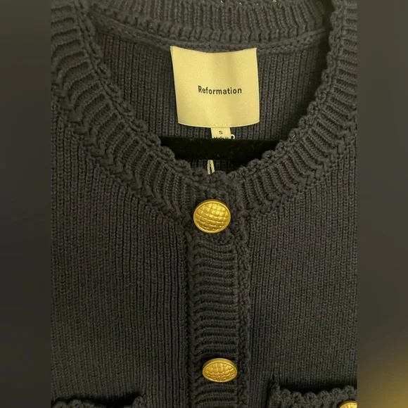 Reformation Catalina Cotton Mini Dress Navy Blue - Picture 5 of 8